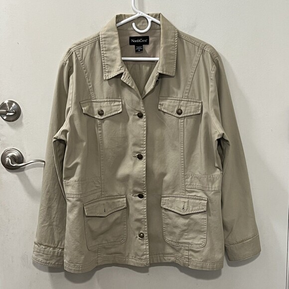 NorthCrest Womens Khaki Cotton Field Jacket With Buttons Pockets Size XL - Picture 3 of 12